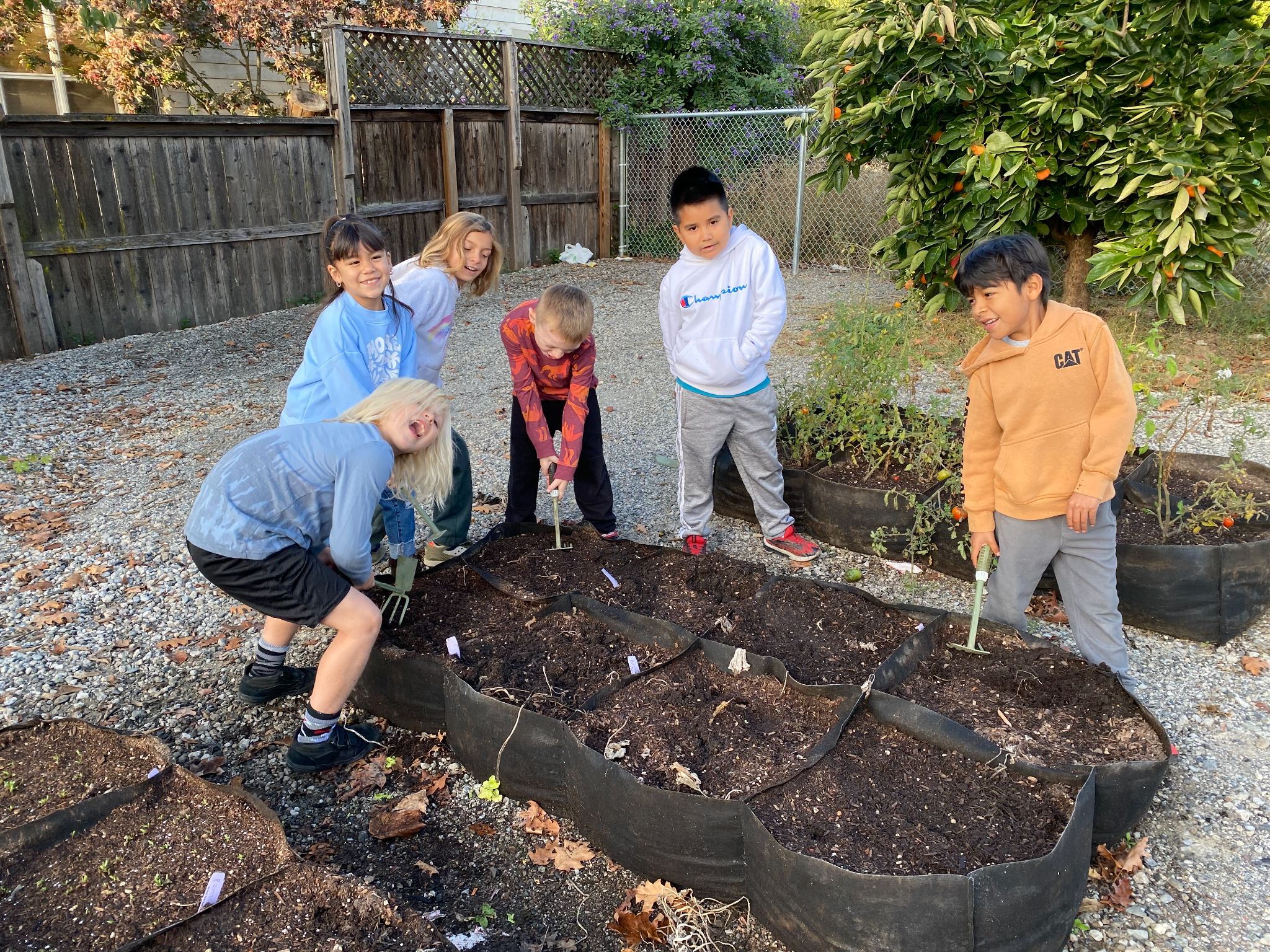 GES students gardening.
